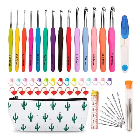 Set Ganchos De Crochet Ergonómicos Con Accesorios Patrón De Cactus