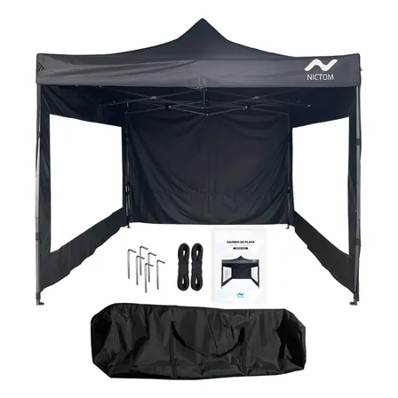 Gazebo 3x3 Paredes Plegable Impermeable Nictom Negro