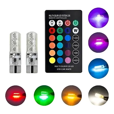 Kit Led Auto Moto T10 Control Remoto 12v Rgb Luces T10 Varios Rgb