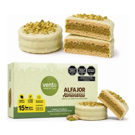 Alfajores Pistachos Chocolate Blanco Sin Azucar Almendras 6u