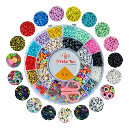 Caja Kit Completo Para Armar Pulseras Kit De Bijouterie | 2400 PIezas Con Cuentas Letras Tanza Elastica Mostacillas Abalorios Herramientas | Caja Ideal Para Manualidades Creativas | Levys Bazar