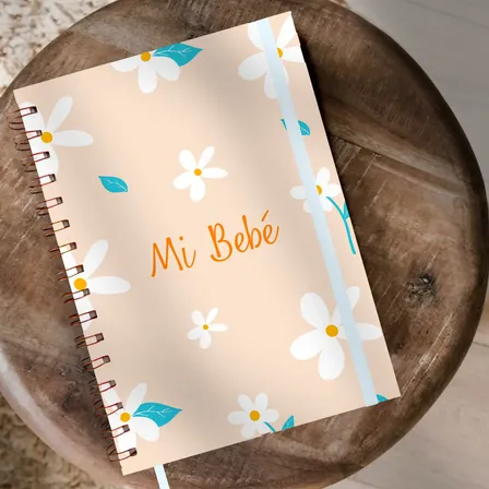 Cuaderno Pediatrico Control Del Bebe Ariane Niño Niña  Flores Con Hojas Azules