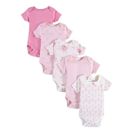 Pack 5 Bodys Algodón Bebé Recién Nacida Rosa 6m