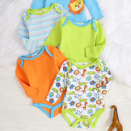 Bodys Bebé Algodón Manga Larga Selva X5 Verde 9m