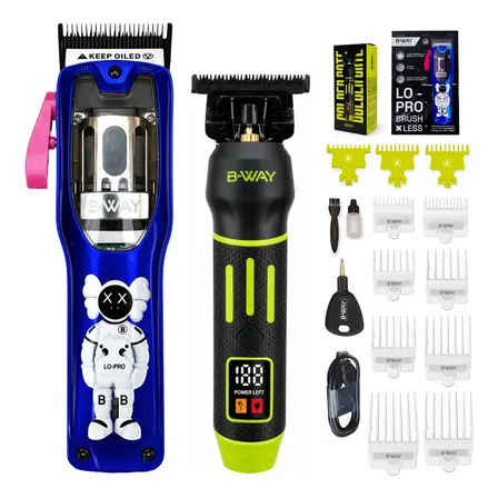Combo Bway Corta Pelo Clipper Lo Pro + Trimmer Glt Patillera Azul