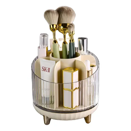Organizador Maquillaje Porta Cosmético Organizador De Brocha Giratorio 360 Color Beige