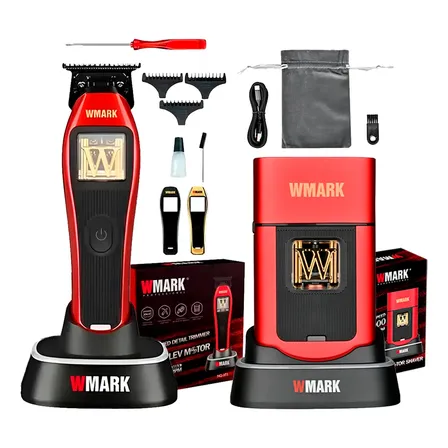 Kit Wmark Trimmer Con 2 Cubiertas Extras + Shaver 10000 Rpm Rojo