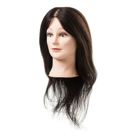 Cabeza Práctica Peluquería Eurostil 49 cm Pelo Natural Negro C/Tornillo