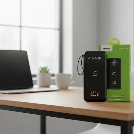 Powerbank Alpina Cargador Portatil 10000mah C/ Cables Rapido Color Negro