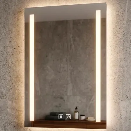 Espejo Vertical Con Luz Led 50x70cm Desempañador Tactil Baño Sin Marco