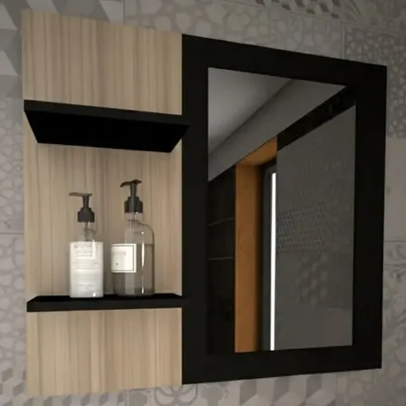 Botiquin Con Espejo Para Baño + 2 Estantes Moderno Cocobolo/negro