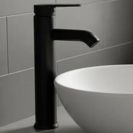 Griferia Tubo Alto Monocomando Bacha De Baño De Apoyo Griferia Negra Nahuel