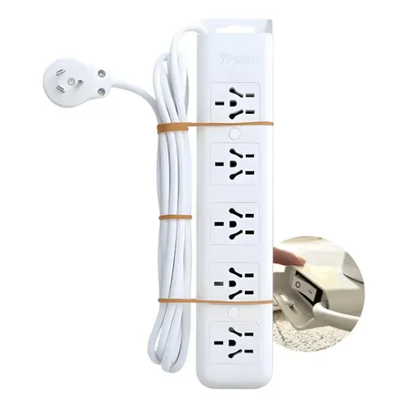 Prolongador Alargue 5 Tomas 5 Metros Cable Con Tecla Corte Blanco
