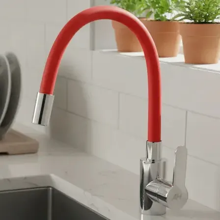 Griferia Monocomando Cuello Flexible Acero Inoxidable Ah05 Rojo