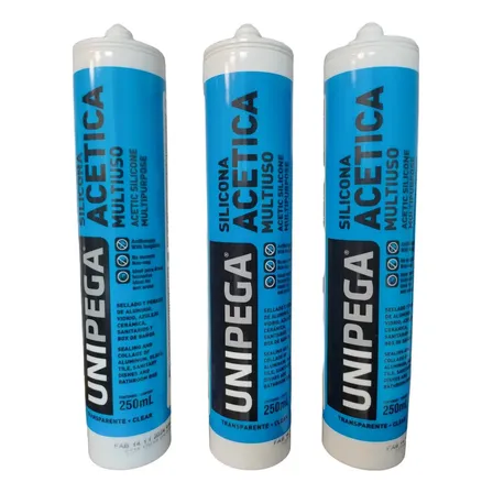 Sellador Silicona Acética Unipega Transparente 250ml x3 Unidades