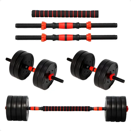 Kit Mancuernas Y Barra + 20 Kg Discos Pvc Con Tope A Rosca