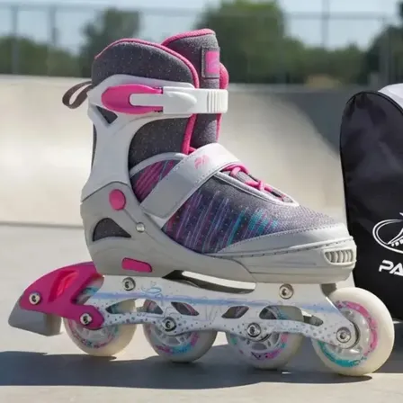 Rollers Profesionales Aluminio Ruedas Con Luz Led Siliconada Color Gris/fucsia Talle De Los Patines Large (37 Al 40)