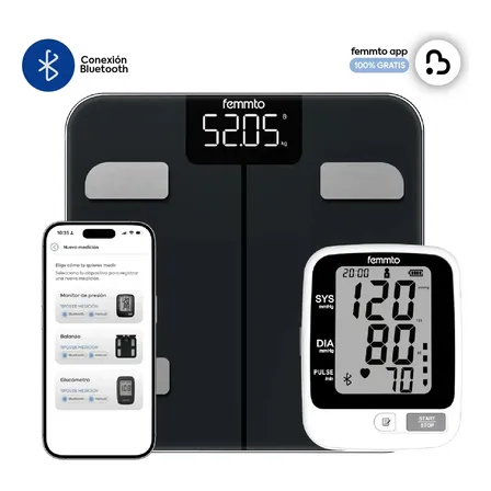 Balanza Digital De Baño Combo Tensiometro Digital Brazo Con Bluetooth Kit Advance