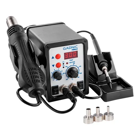 Estación de Soldado Gadnic 878D SMD 370w Aire Caliente Cautín Control PID 3 Boquillas
