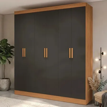Armario Kappesberg negro mate con 6 puertas con bisagras, 180 cm, color canela y negro mate