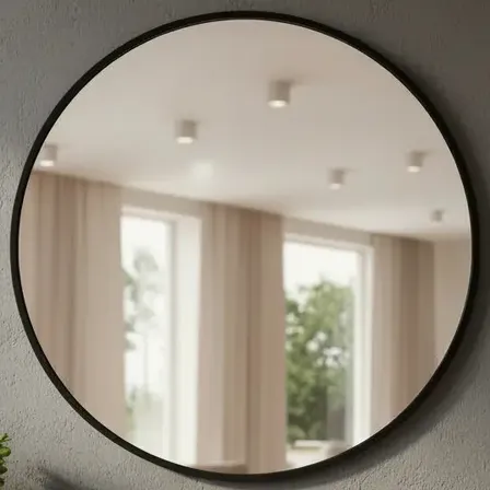 Espejo Redondo 70 Cm Circular Decorativo Marco Negro Pvc Cuantoarte Ideal Baño Living Premium Duradero Resistente Para Pared Showroom Vestibulo Recibidor Dormitorio Galeria Estilo Elegante