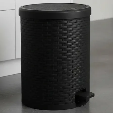 Cesto Tacho De Basura Pedal Residuos Simil Ratan 20lts Full Negro