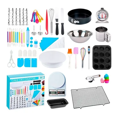 Set Repostería Completo 105pcs Kit Pasteleria Plato Giratorio Moldes Antiadherentes Ensaladera Bowl Moldes Silicona Soplete Termometro Tamizador Gatillo Espatulas Decoracion Batidor Levys Bazar