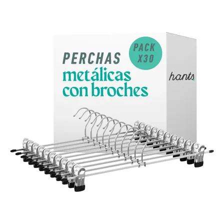 Pack 30 Perchas de Metal con Clips para Ropa y Gancho Giratorio