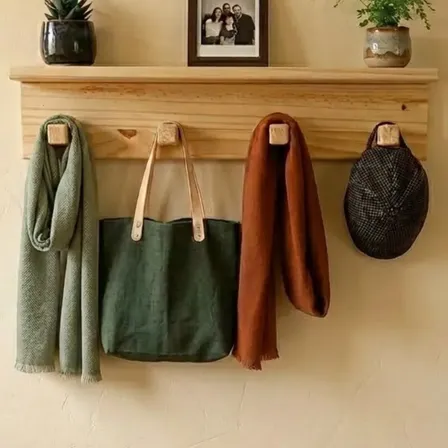 Perchero Pared Con Estante Madera 50cm Recibidor Organizador Pino Natural Sin Pintar