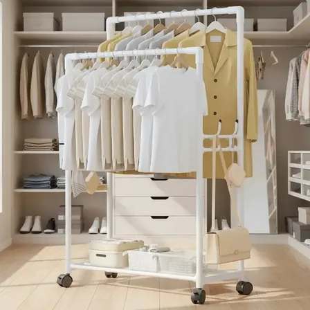 Perchero Doble Barral Metalico Organizador Ropa Con Ruedas Blanco