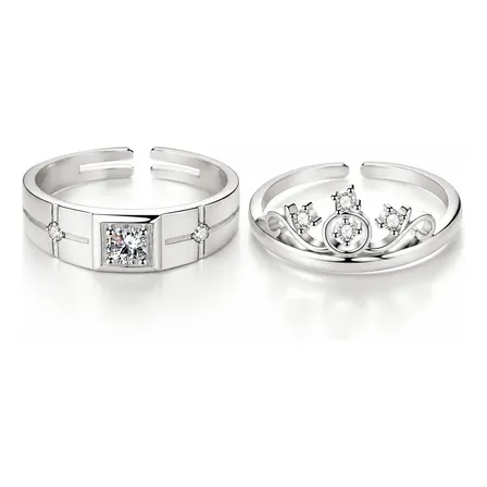 Anillos Pareja Ajustables Bañados En Oro Blanco Compromiso