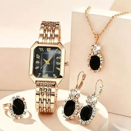 Set 5 Piezas Reloj Cuarzo Mujer Y Joyas