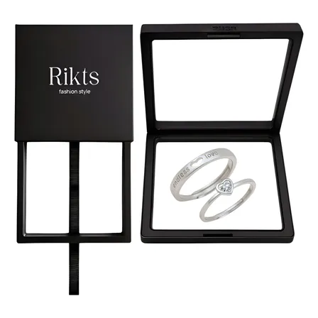 Set X2 Anillos Doble Alianza Corazon + Caja Deluxe Regalo Plateado Ajustable