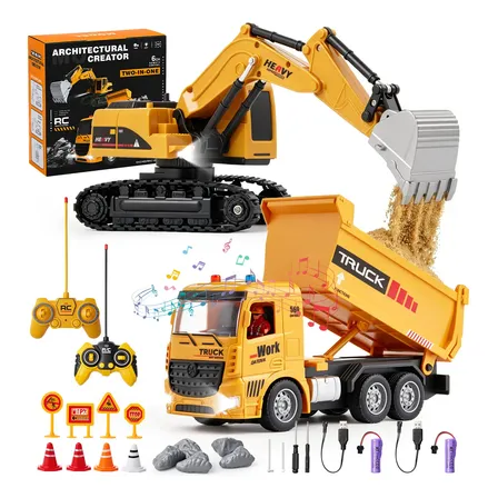 Excavadora Rc Camión Rc 2,4ghz Luces Accesorios Dorado