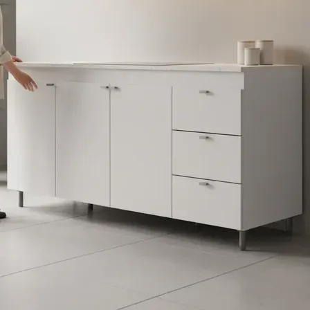 Bajo Mesada Cocina 160 Melamina Muebles Orlandi Color Blanco - Manija