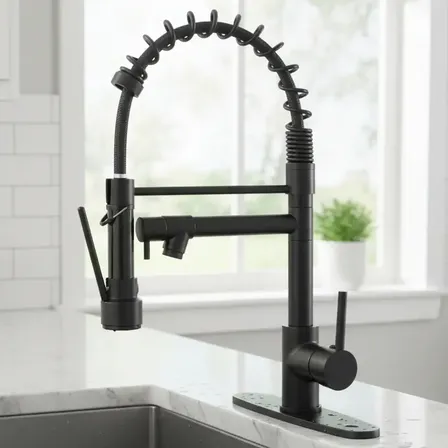 Griferia Cocina Monocomando Mesada Canilla Flexible Extensible Doble Salida Chef Negro Mate