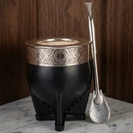 Mate Imperial Calabaza Alpaca Uruguayo + Bombilla Pico Loro Negro Imperial + Bombilla