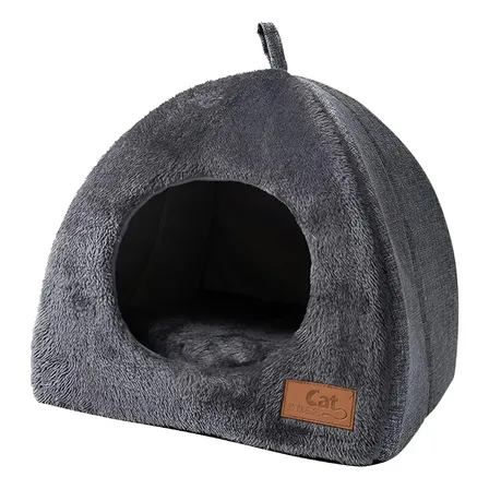 Cucha Cueva Para Gato Con Cojín Acolchado Gris Oscuro