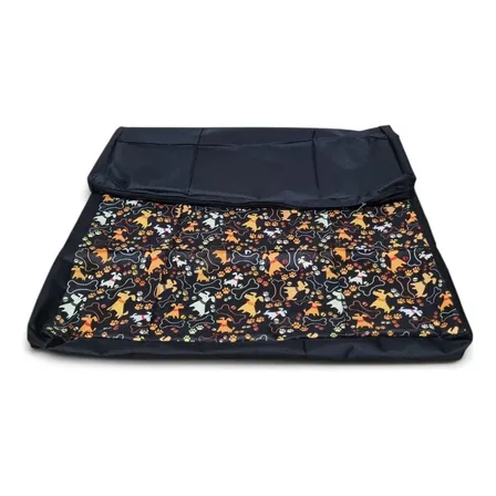 Solo Funda Para Colchoneta Grande Antidesgarro Perros 100x70 Negro Perritos Collar Rojo