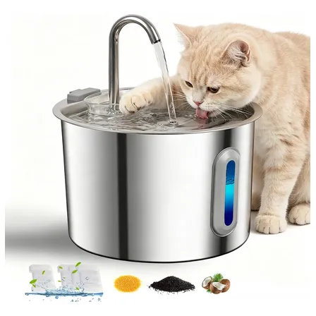 Bebedero Fuente Gatos 2,2 L Acero Inox Filtros 1set X4filters