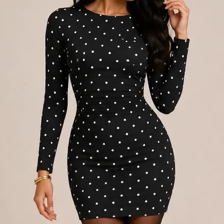 Vestido Polka Dot Lunares Corto Manga Larga Morley Negro Lunares Unico
