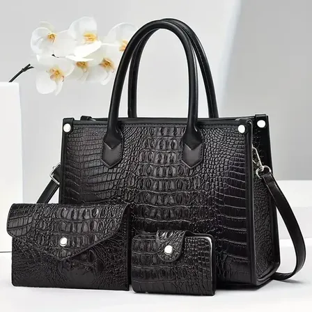 Set 3 Piezas Cartera De Mano Billetera Y Monedero Negro