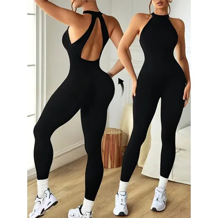 Mono Halter Espalda Descubierta Mujer Black Liso L