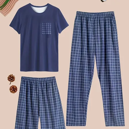 3 Pijamas Sencillos Con Bolsillo Para Hombre, Cómodos Y Agra Multicolored Rayas Xxl