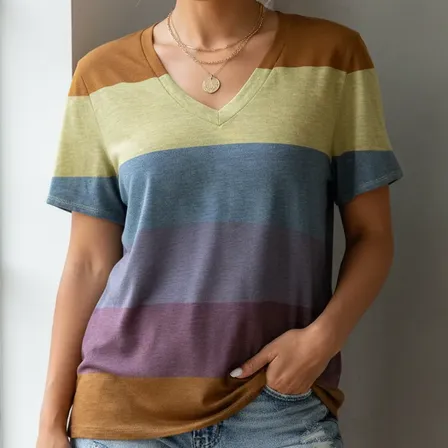 Remera Mujer Cuello V Manga Corta Casual Green Xxl