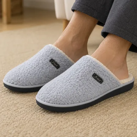 Pantuflas Hombre Toalla Corderito Suaves Abrigadas Para Casa Gris Liso 45/46