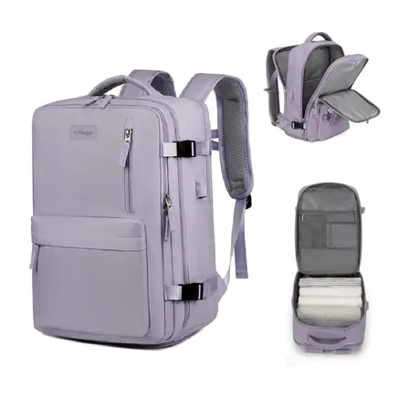 Mochila De Viaje Carry On Waggs Reforzada 40 L Multiples Bolsillos Violeta