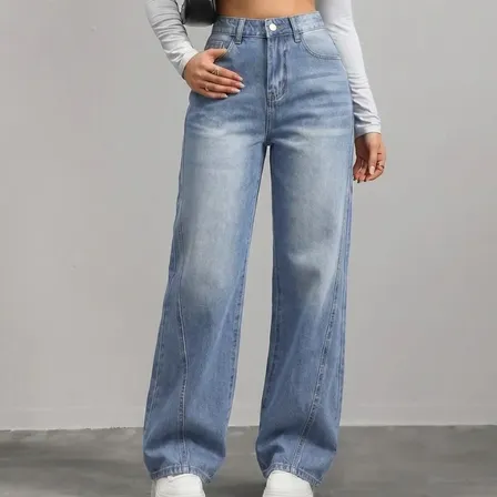 Jean Tiro Alto Wide Leg Detalle Costuras Mujer