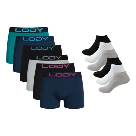 Pack X 6 Boxer Lody Art. 742 + Pack X 6 Pares De Medias Surtido Xxxl