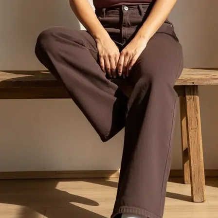 Pantalon Zaira Jeans Wide Leg Urbanos De Mujer Chocolate Jean Liso 42